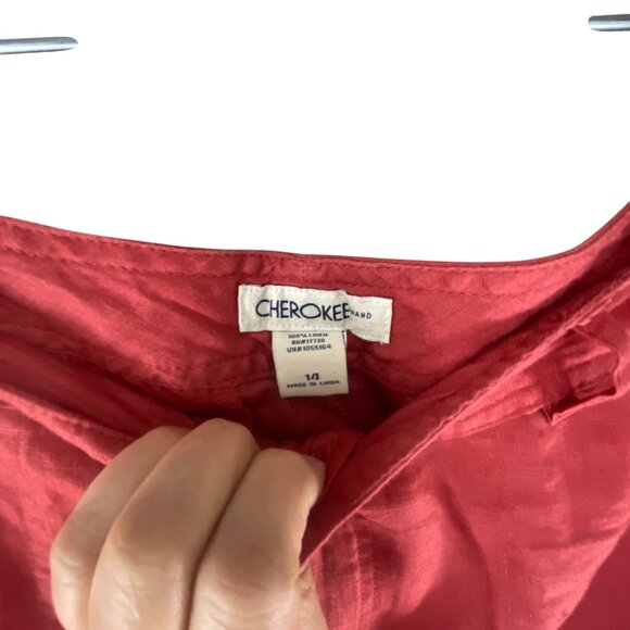 Cherokee Women's Red Cropped Pants Sz 14 100% Linen High Rise Summer Tomato Girl - Picture 3 of 7